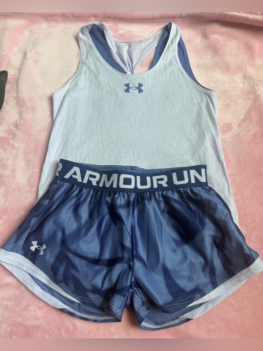 Under Armour White Tank Top with Navy Athletic Shorts